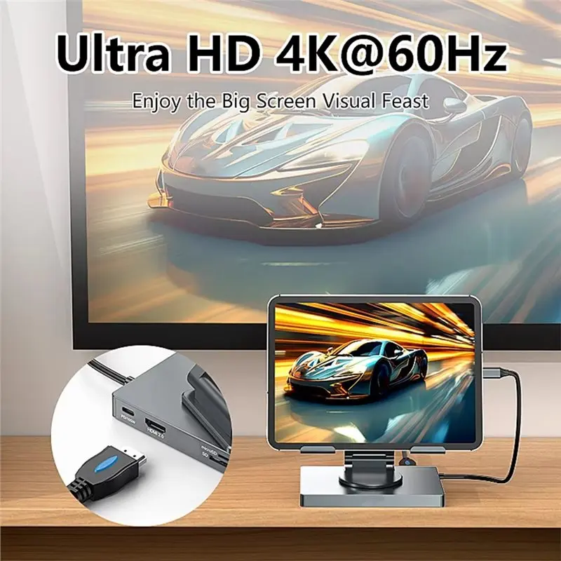 B48A 8-In-1 USB C Hub 360° Rotating Tablet Stand 4K 60Hz