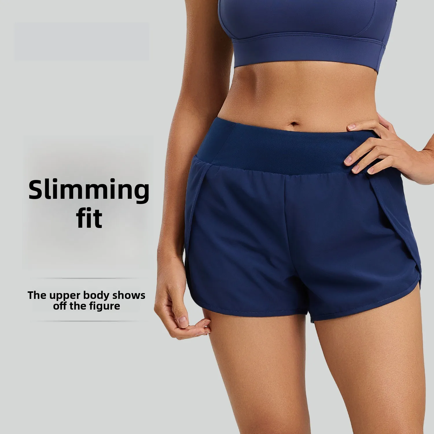 Women 2-in-1 Running Shorts with Side Pockets Breathable Anti-Exposure Yoga Fitness Shorts Comfortable Workout Shorts