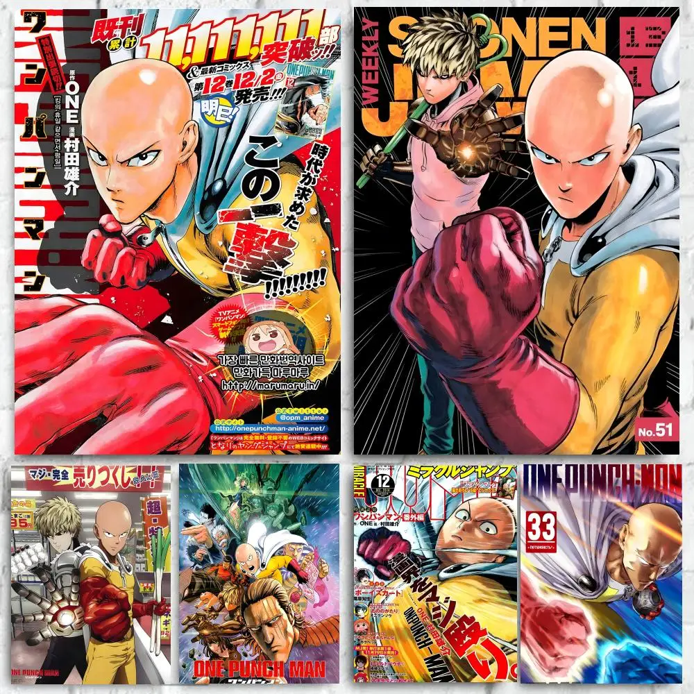 Anime One-Punch Man Poster Self-adhesive Art Waterproof Paper Sticker Coffee House Bar Room Wall Decor