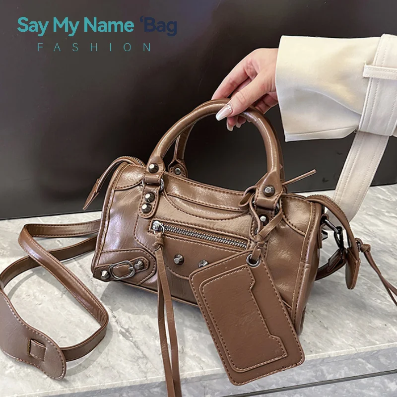 

New Women's Motorcycle Style Crossbody Bag Single Shoulder Rivet Mini Fashion Bag Casual Polyester Butterfly Knot Element ﻿