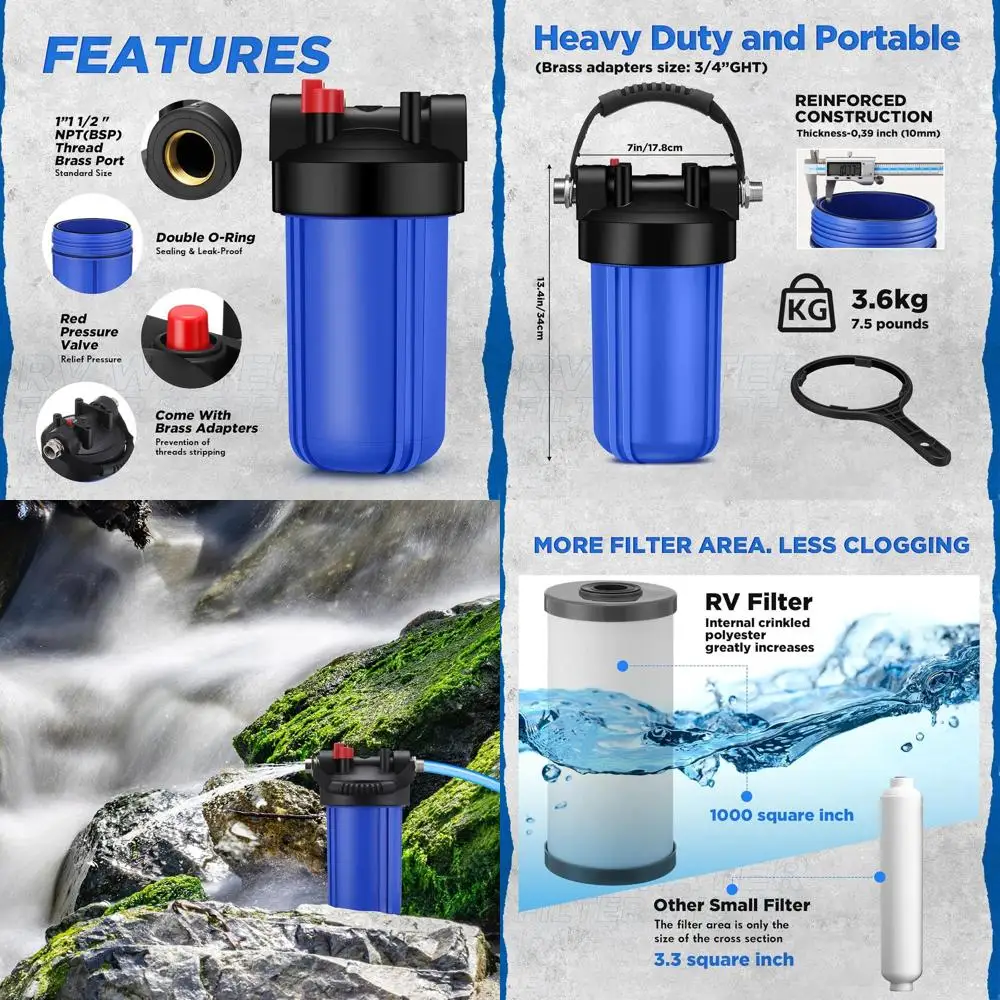 

Система фильтрации для воды на колесах, фильтр для воды с защитой от засорения на 25 тыс. галлонов с цельной 6-ступенчатой фильтрацией, удаляет осадки, локоны, тяжелый