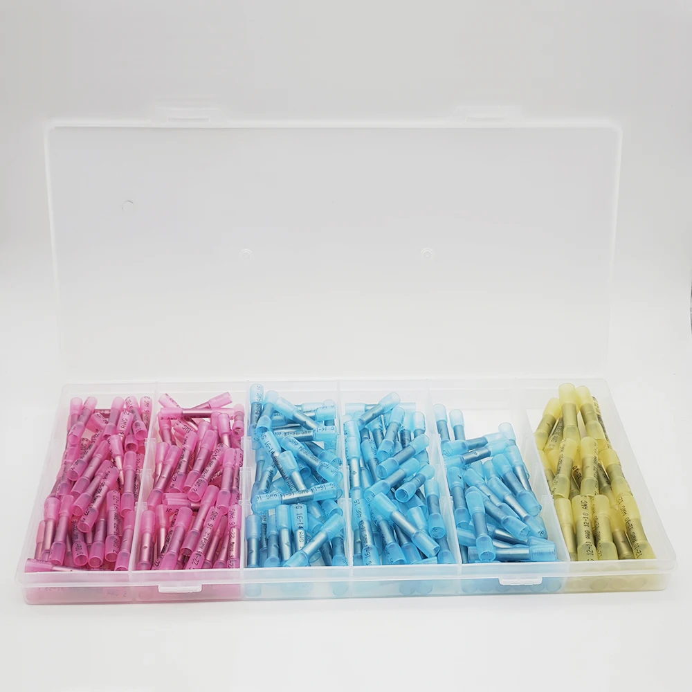 200PCS Heat Shrink Butt Wire Connector Kit, Insulated Waterproof Electrical Wire Crimp Terminals Butt Splice for Automotive