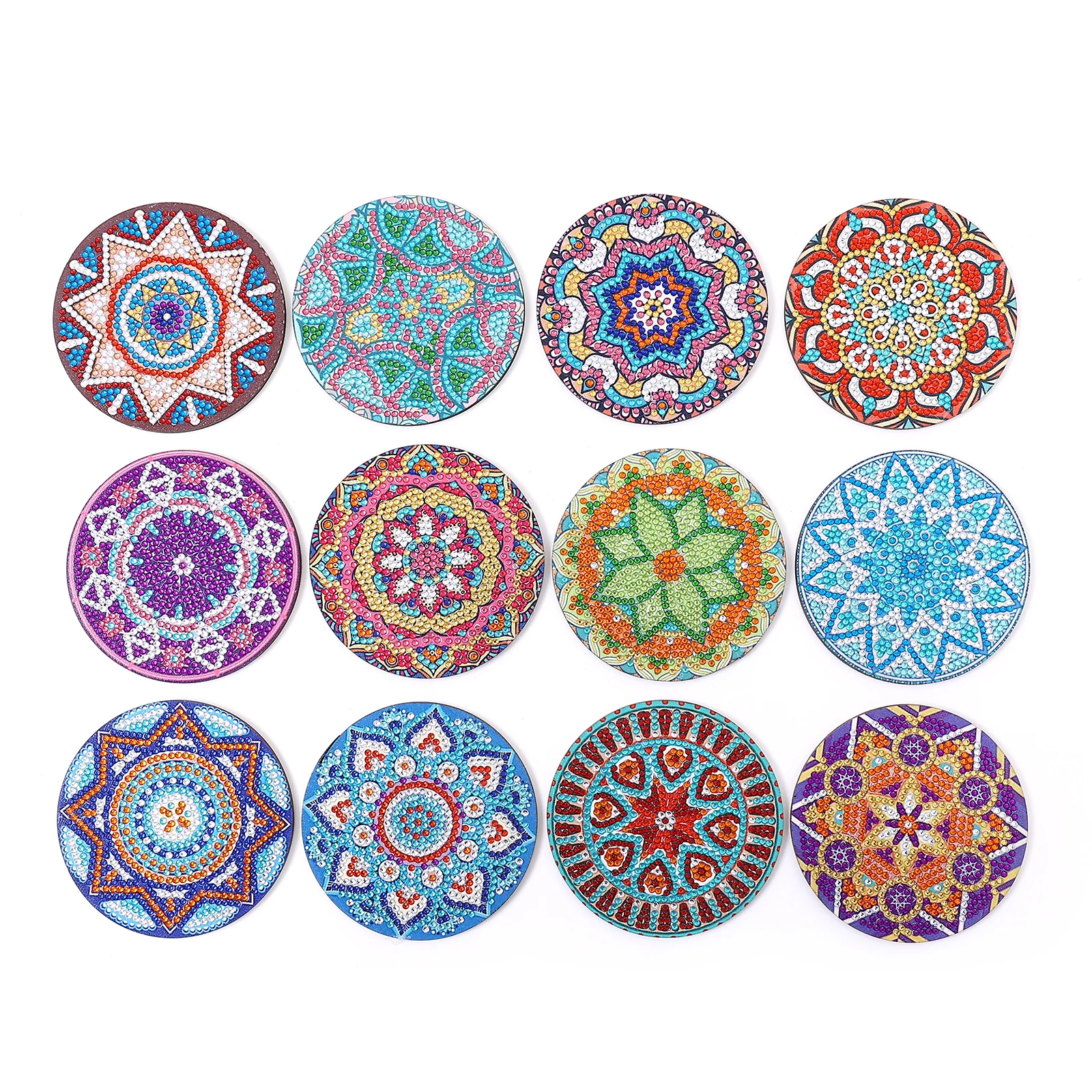 12Piece Manda Floral Pattern Crystal Rhinestone Hand-painted DIY Diamond Painting Table Insulation Mat Office Coffee Mat Kit