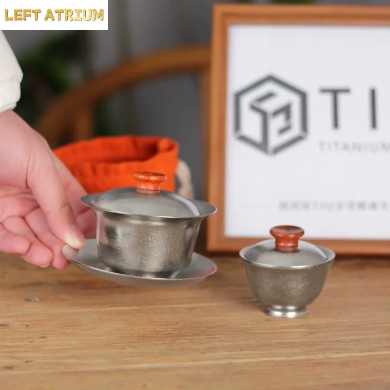 60/100/140ml Pure Titanium Hover Gaiwan,Double Layer,Heat Insulation,Anti-scalding,Antibacterial And Mildew,Portable Tea Bowl