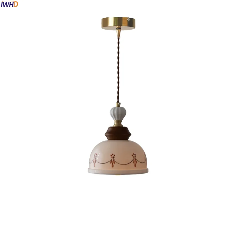 IWHD скандинавский минимализм светодиодные подвесные светильники для обеденного стола прикроватный домашний декор железный навес белый керамический подвесной светильник Luminaria