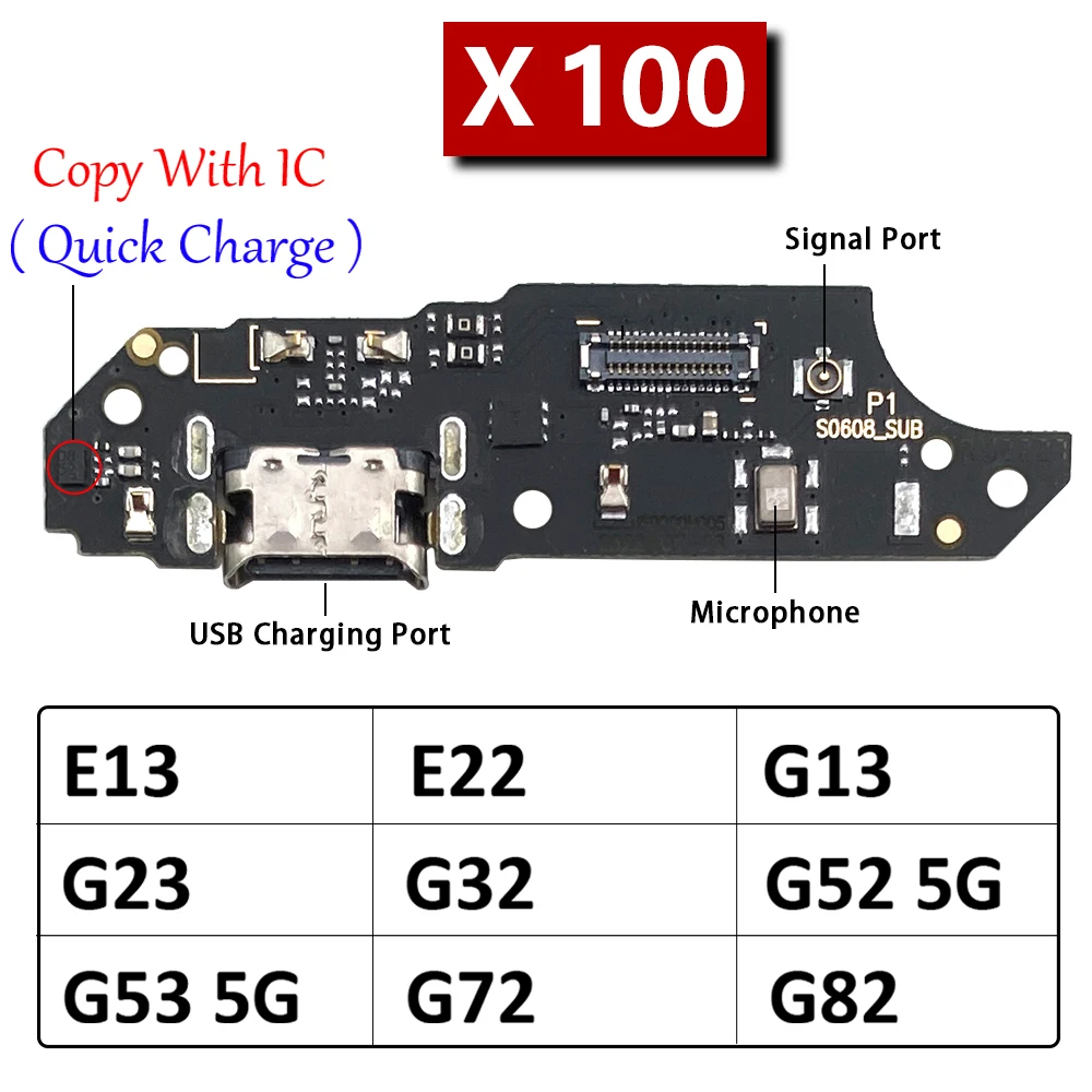 

100Pcs USB Charging Port Mic Microphone Dock Connector Board Flex Cable For Motorola Moto E13 E22 G13 G23 G32 G52 G53 G72 G82