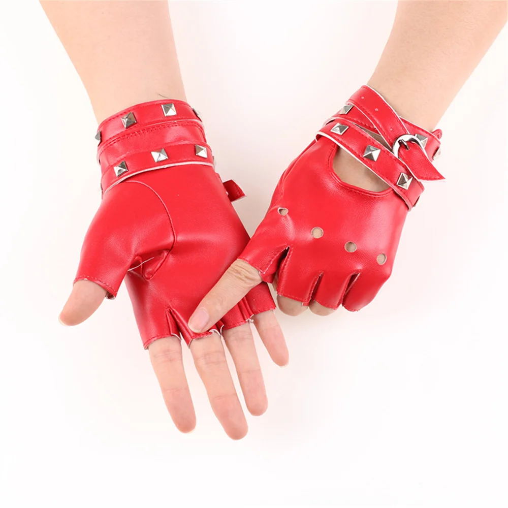 Punk Glove Stylish 13.5cm Disco Dancing Pu Leather Gloves Fashionable Fingerless Gloves For Stage Show Glove Four Seasons