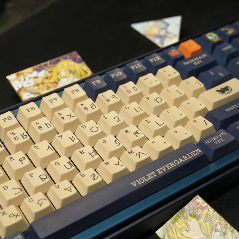 140 Keys/set Violet Evergarden Keycaps PBT Dye Subbed Key Caps Cherry Profile Keycap For Keychron 65% 75% Anne GH60 GK64 Poker