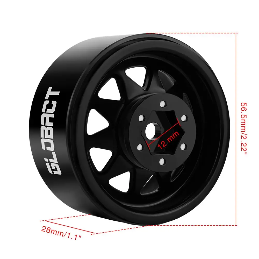 GLOBACT Aluminum 1.9inch Beadlock Wheels RC Wheel Hub -11.5mm Offset for TRX4 TRX6 SCX10 Redcat 1/10 RC Crawler Upgrade Part