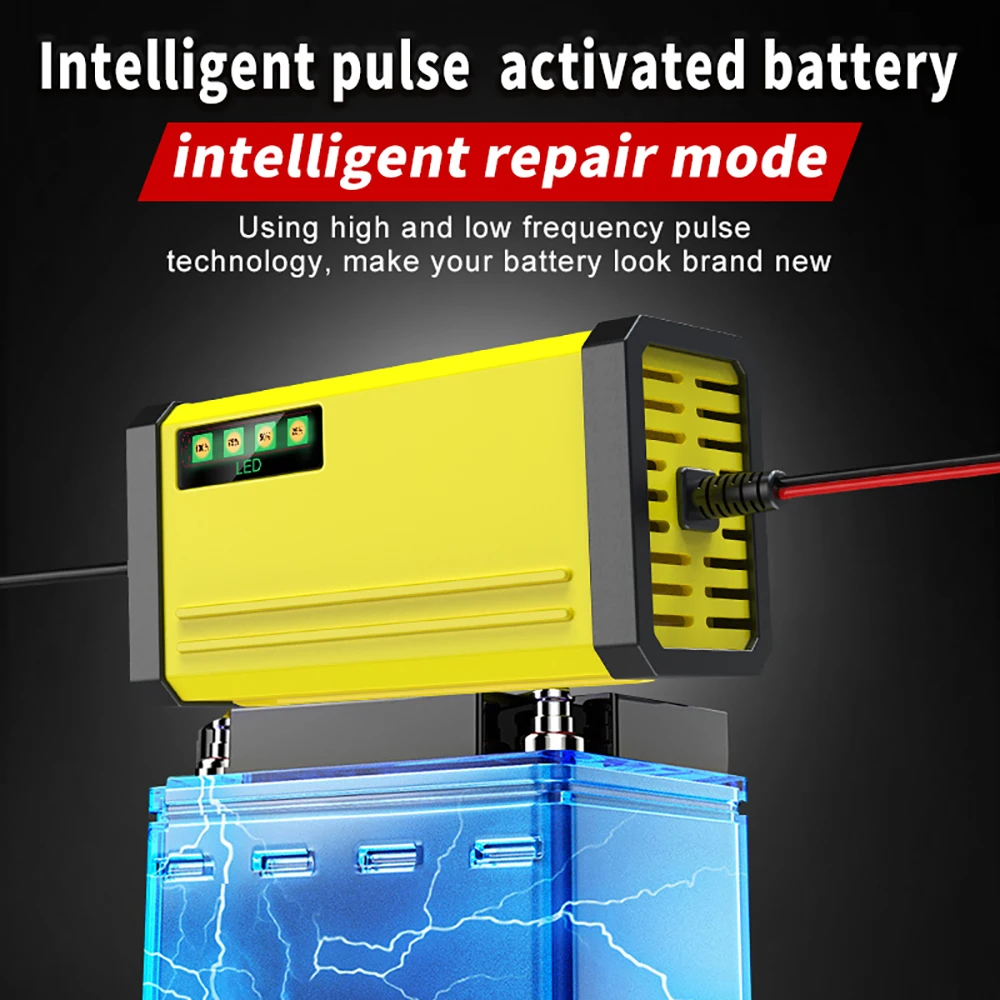 12V 2A Intelligent Car & Motorcycle Battery Charger Pulse Repair Universal Charger Wet Dry Lead Acid Battery LED Display