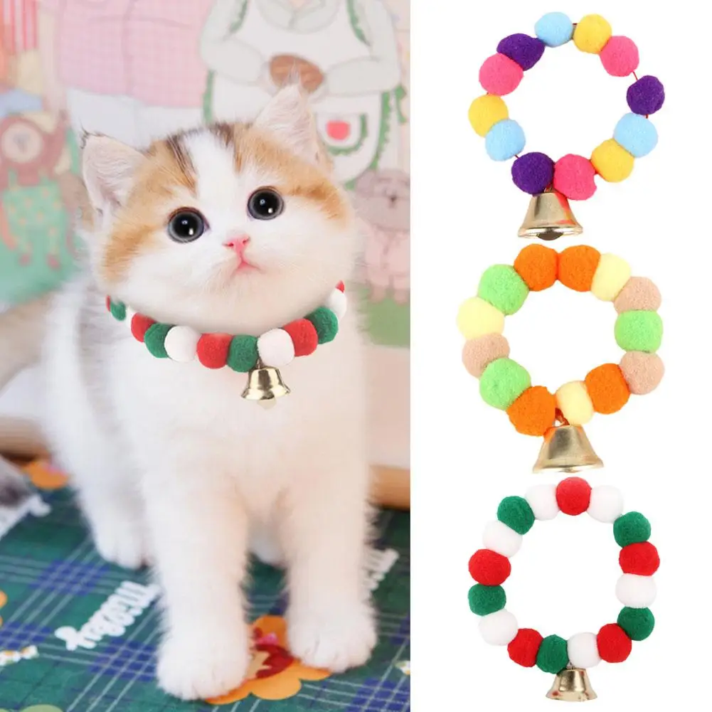 Pet Christmas Dog Hairball Collar Hanging Decoration Pet Cute Bell Collar Elastic Multi-color Christmas Accessories S2t9