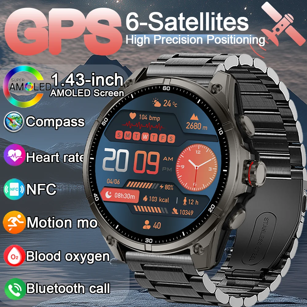 

2026 Новые умные часы T-REX GPS для мужчин 466*466 AMOLED HD Точный GPS-компас Bluetooth Монитор здоровья вызовов IP69 Водонепроницаемые часы SWIM