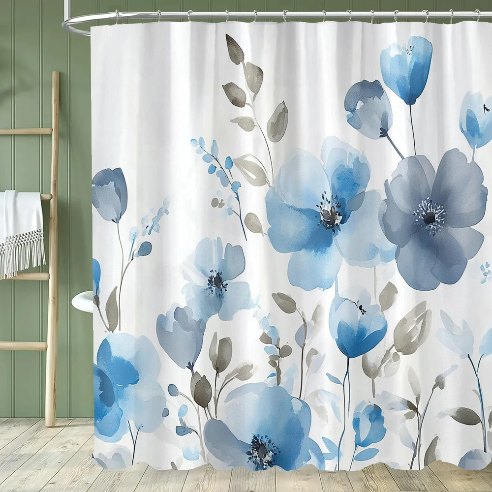 1 pc Green Plants, Leaves and Flowers Shower Curtains With Hooks Bathroom Curtains Printing Shower Curtain Home Decor Curtain