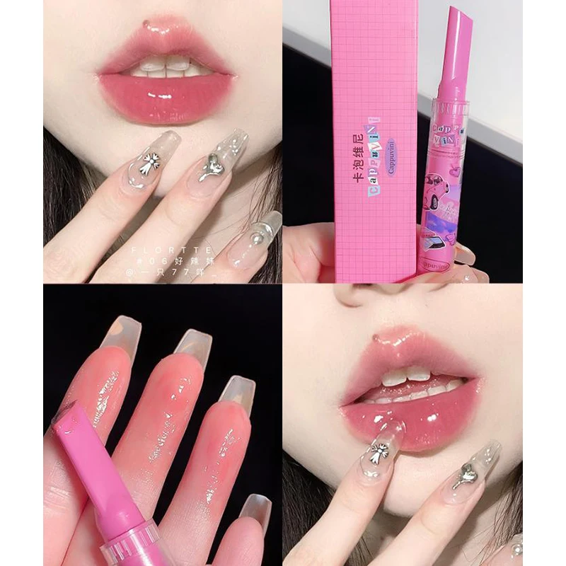 Cappuvini Jelly Love-pintalabios rosa, brillo de agua, taza de esmalte de labios transparente, brillo de labios hidratante, maquillaje resistente al agua y antiadherente