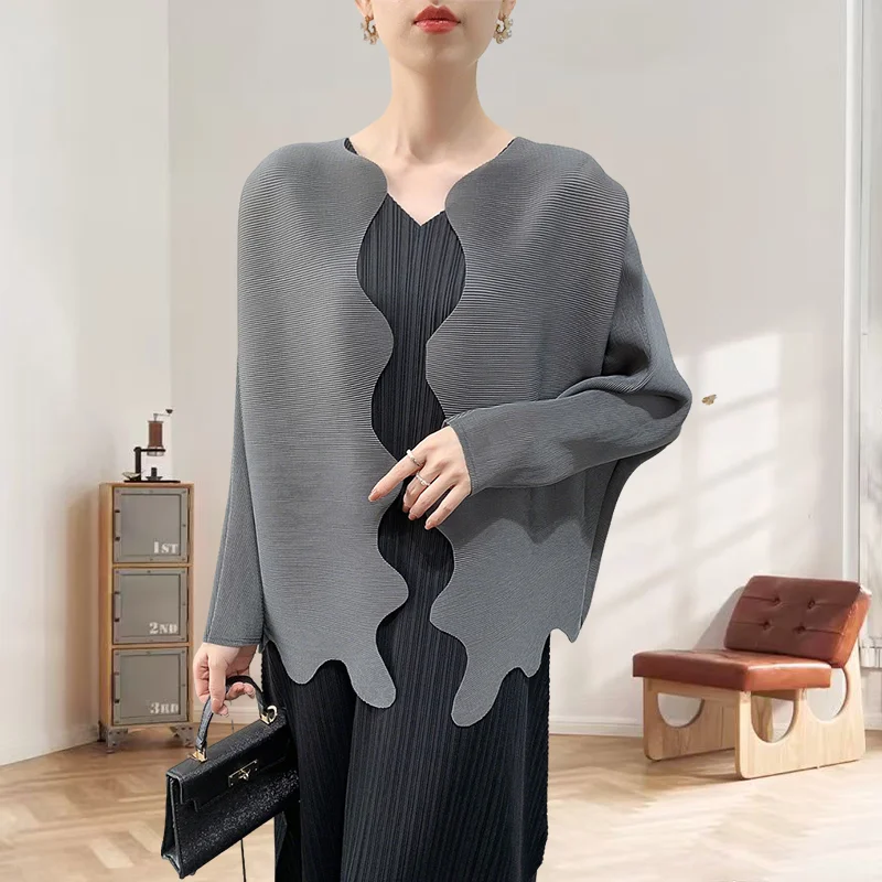 

Плиссированная рубашка Miyake, весна-осень 2021, новая складная блузка, женский кардиган, тонкая с длинными рукавами и плиссированной одеждой, женская одежда