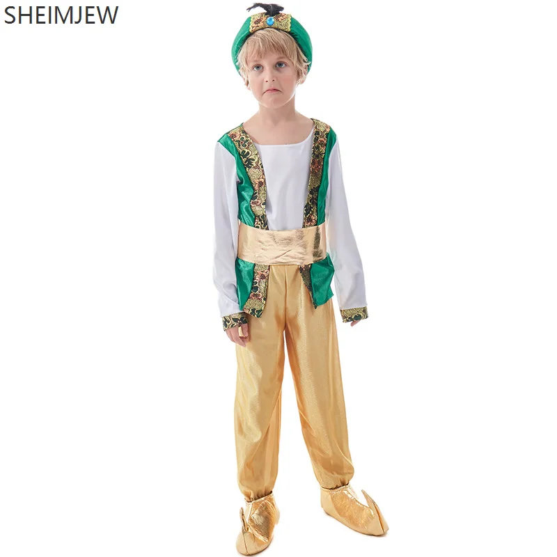 

Children's Halloween Party Aladdin Costume Magic Lamp Genie Dress Up Cosplay Prince Adam Fantasia Arabian Suit Boy Carnival 2025