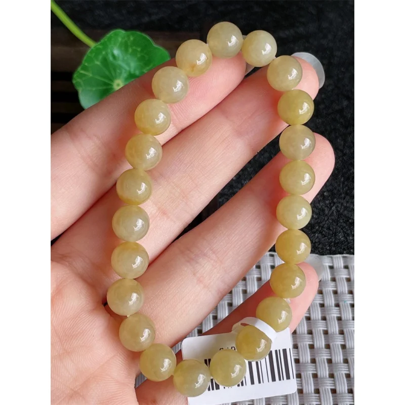 

Myanmar Natural a Bracelet Bead Ice-like Yellow Jadeite round Beads Jade 23 20.55G