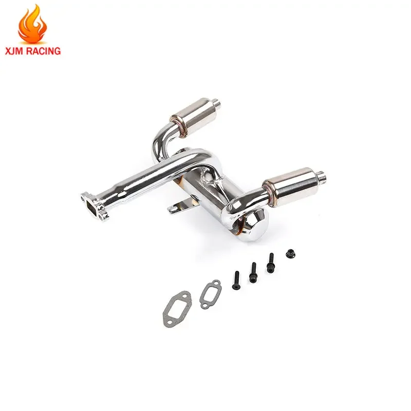 

Silence Double Exhaust Pipe with Muffler for 23cc~45cc Engine for 1/5 HPI ROFUN ROVAN KM BAJA 5B SS Buggy Truck Rc Car Parts