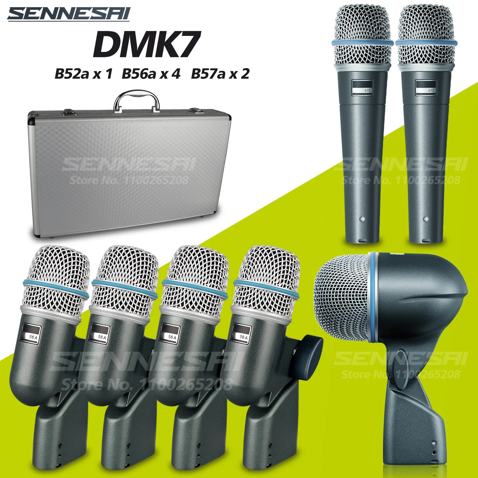 SENNESAI BETA DMK7 7-Piece Wired Dynamic Drum Microphone (Whole Metal)- Kick Bass, Tom/Snare & Cymbals Mic Set-Use,52a 56a 57a