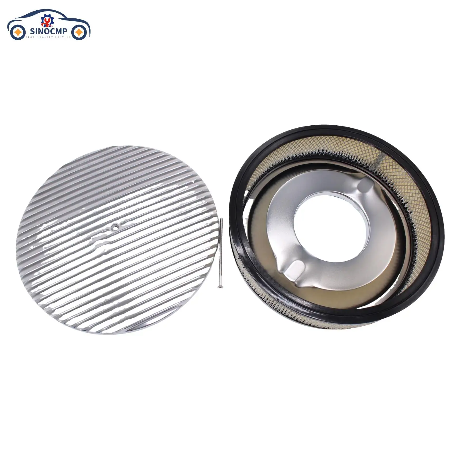 

SI-AT26375 SINOCMP 1PCS Finned 14" X 3" Round Polished Aluminum Air Cleaner For Chevy Ford SBC BBC