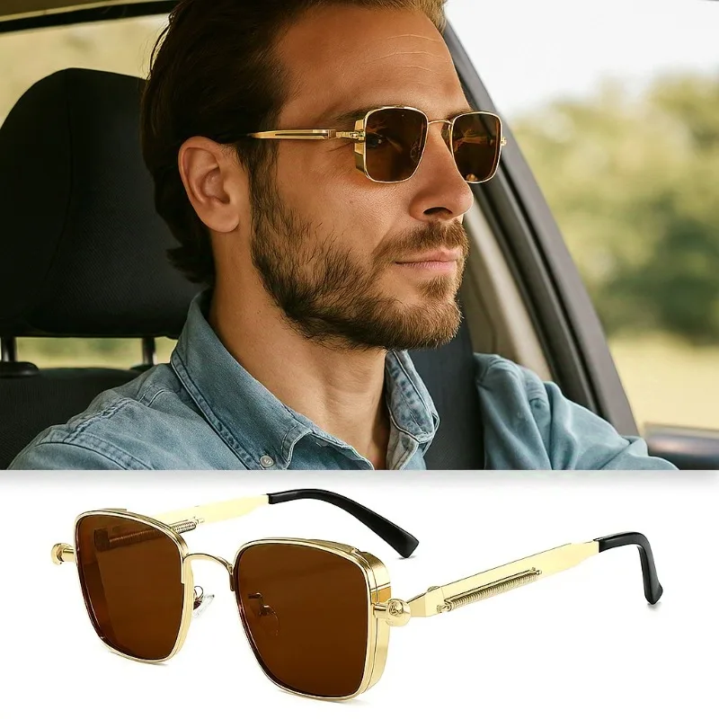 

2025 солнцезащитные очки мужские очки для вождения весенние ноги для спорта на открытом воздухе металлические прямоугольные декоративные UV400 защитные очки женские