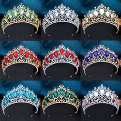11 Colors Elegant Crystal Big Crown for Brides Wedding Dress Hair Jewelry Princess Queen Green Tiaras Headdress Prom Bridal
