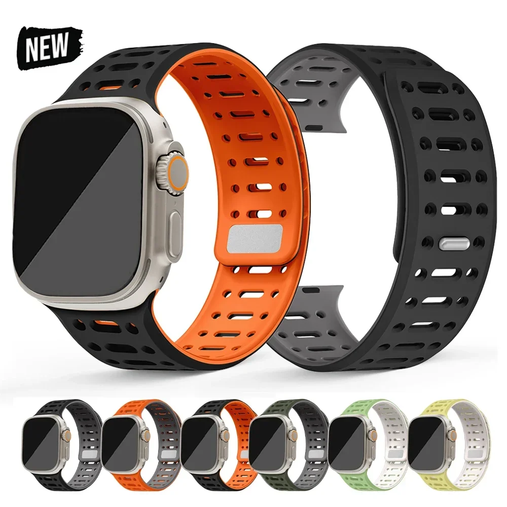 

Soft Silicone Magnetic Loop Strap For Apple Watch Ultra 2 49mm 46mm 44 45mm Band Bracelet for iWatch 10 9 8 7 6 5 4 SE Watchband