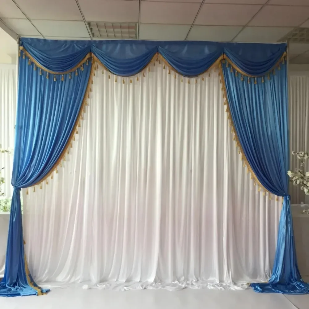 

White Wedding Background Curtain With Gold Ice Silk, Sequin Drape Backdrop, 3M H X 3mm W, Luxury Party Decoration