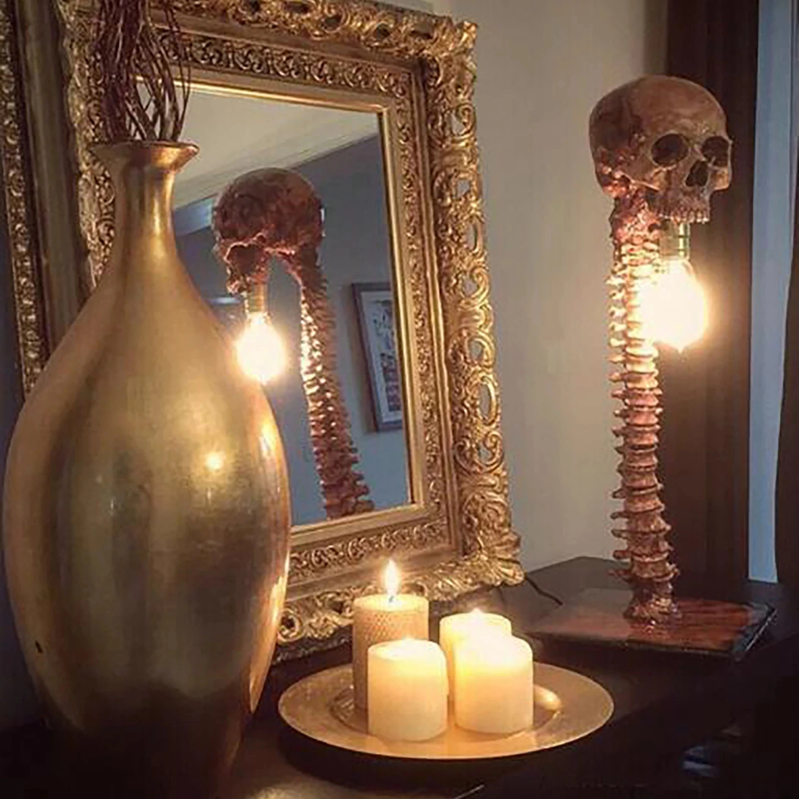 Skull Table Lamp Skeleton Horror 3D Statue Creative Party Ornament Prop Halloween Home Decoration Atmosphere Lamp Night Light