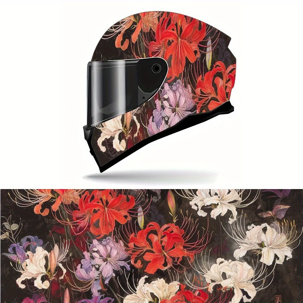

Mysterious Spider Lily PVC Motorcycle Helmet Vinyl Wrap, Self-Adhesive Waterproof Sticker, Anti-Scratch Decorative Film for Full