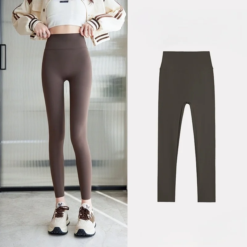 Pantaloni da yoga Marrone Donna Inverno Caldo Pile Velluto spesso Addensare Collant Termico Prevenire il freddo Comodo Elastico Casual Moda GF