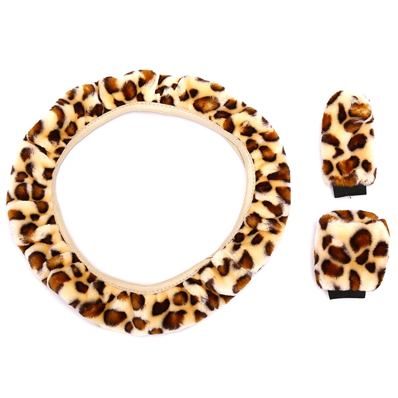3 teile/satz Leopard Fluff Plüsch Lenkrad abdeckung Winter Autozubehör – Detail 15