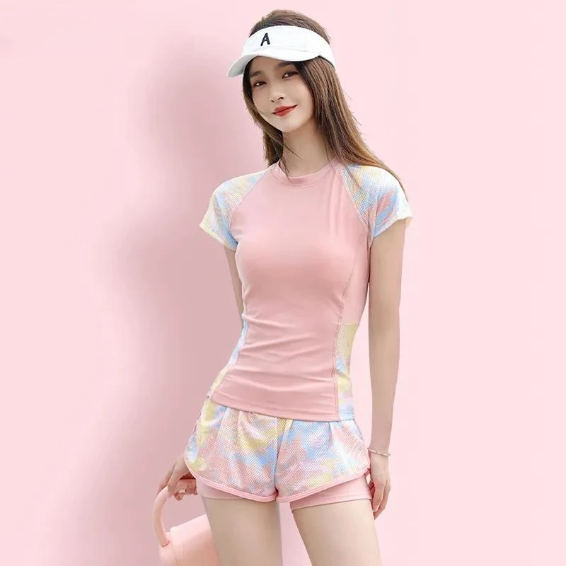 

Autumn Conservative Swimming Pool Professional Racing Training Spa Swimsuit Patchwork Solid Pants Women Lovley Sweet Flower