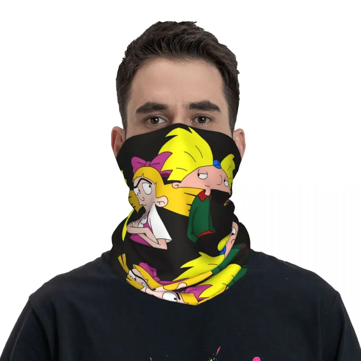 Unisex Hey Arnold Cartoon Bandana Merch Neck Gaiter Printed Arnold and Helga Mask Scarf Outdoor Sports Suit for All Season