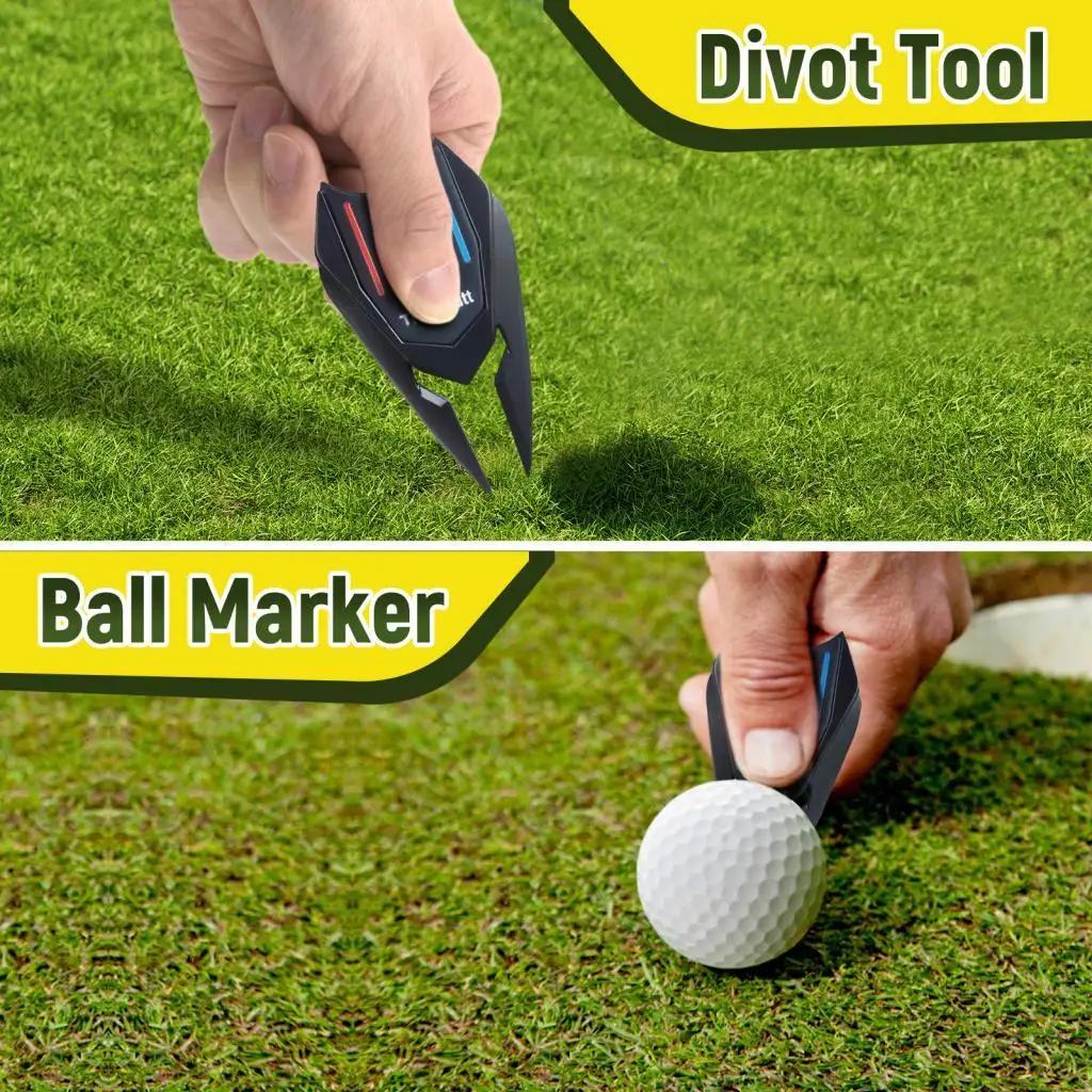 Multi Use Golf Divot Fork Turf Repair Ball Marker Magnetic Clip Tool for Practice Greens Golf