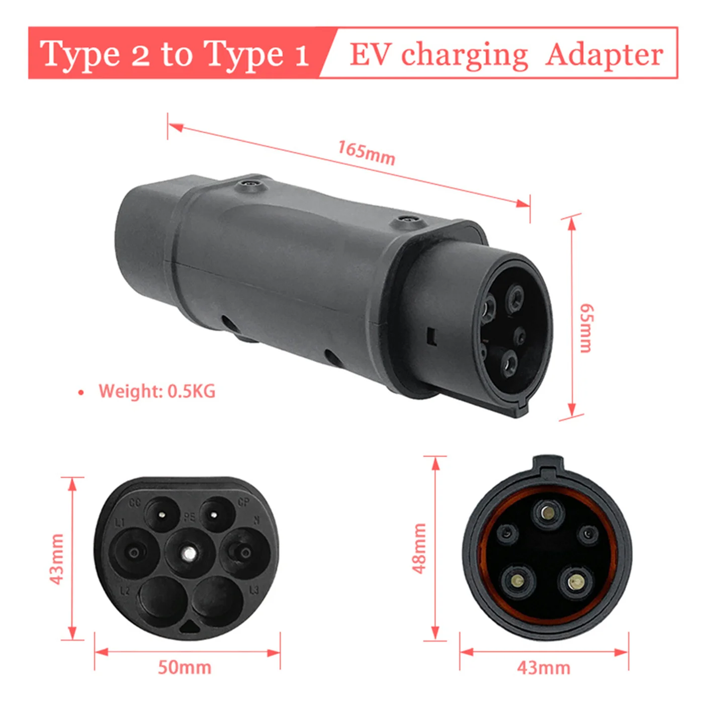 Type 2 to Type 1 Vehicle Adapter Ev charging Cable Connector