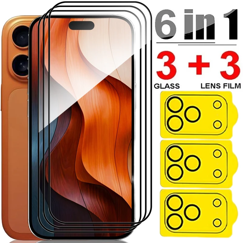 6IN1 واقي للشاشة فيلم مع غطاء للعدسات الخلفية آيفون 17/17Pro/17Air/17 Pro Max 9H صلابة الزجاج المقسى فيلم العدسة الخلفية