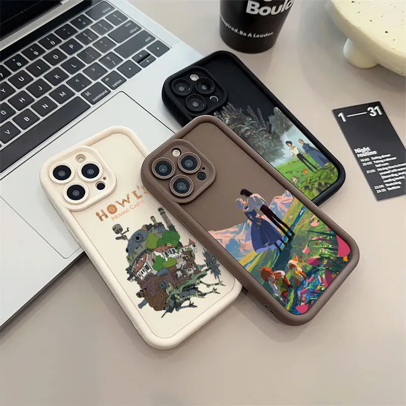 Japanese Anime Moving Castle Phone Case For iPhone 16 15 14 13 11 Pro Max 12 Mini Silicone Case For iPhone 15 16 Plus Soft Cover