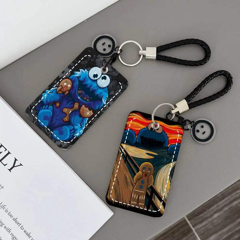 

C-Cookies Play M-Monster Card Holde Applicable To Credit Cards Bus Card Rectangular Keychain Protective Cover