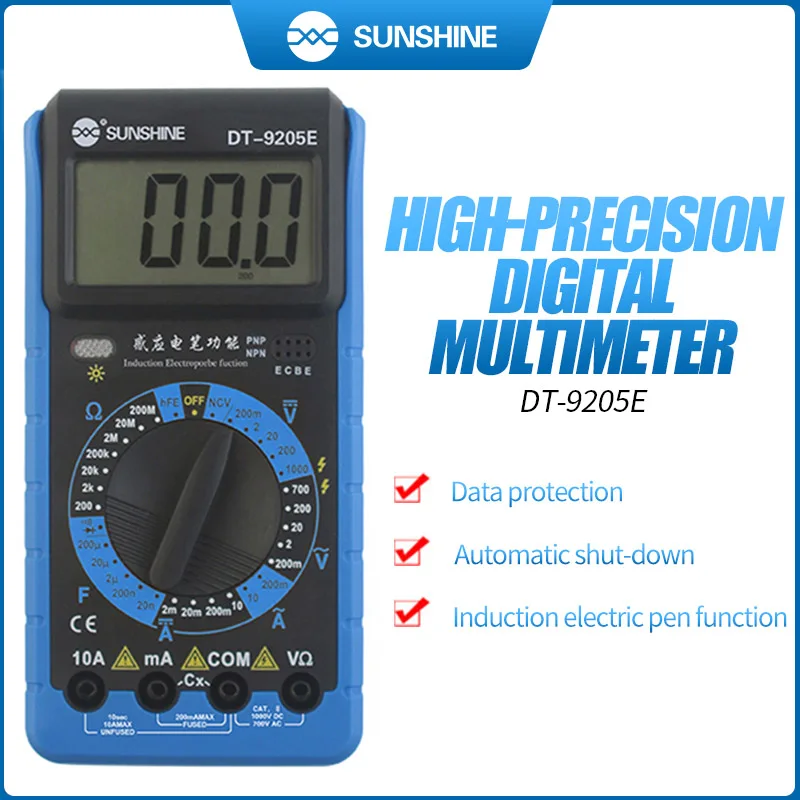 SUNSHINE DT-9205E Automatic Sleep High Precision Digital Multimeter for Cellphone Resistance Capacitance Measurement Test Tool