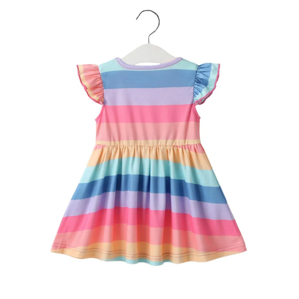 Rainbow Stripe Dress for Girls Sleeveless Kids Summer Dress Fashionable Casual Party Cosplay Photoshoot Baby Shower Gift Soft