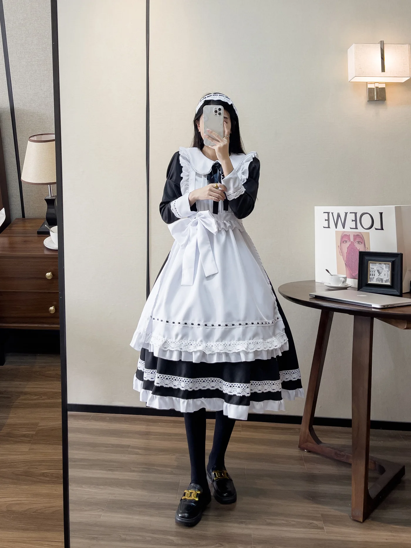 Anime Halloween Cosplay Kostüme Anime Schürze Dienstmädchen Rollenspiel Langes Kleid Übergröße Schwarz Weiß Lolita Dessous Kleid Dienstmädchen Outfits – Detail 10