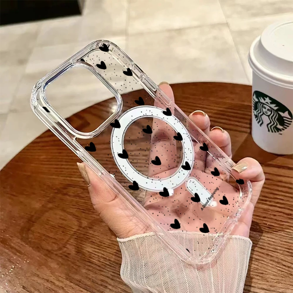 Einfache Herz-Polka-Dot-Stoßfeste Hülle für iPhone 15 17 Pro Max Hüllen iPhone 11 12 13 ProMax 14 16 Plus 16E Klare Magnetische Abdeckung – Detail 10