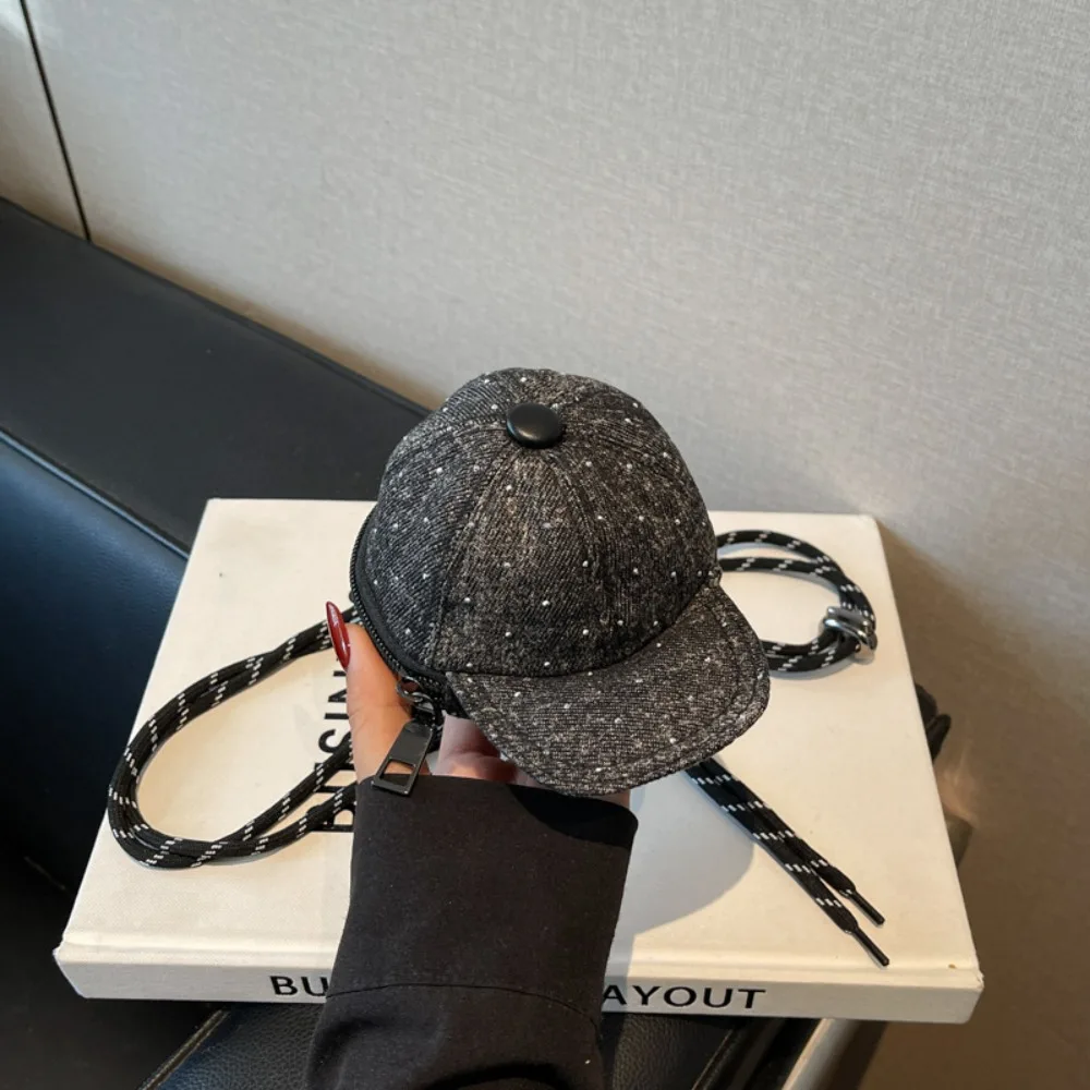 

Denim Baseball Cap Crossbody Bag Harajuku Portable Mini Hat Wallet Zipper Pouch Earphone Storage Bag Canvas Coin Purse Male