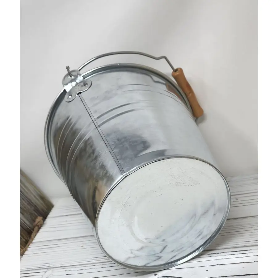 دلو معدني سعة 1.875 جالونًا مكون من 4 علب سطل فضية مع مقبض خشبي مظهر ريترو للزراعة أو الديكور، سلة هدايا، ثلج، أعلى 9.5 Heig