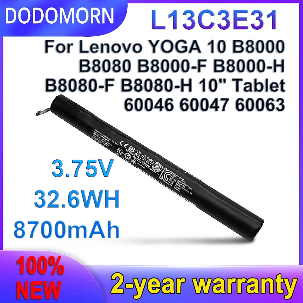 

DODOMORN New L13D3E31 Battery For LENOVO YOGA 10" Tablet PC B8000 B8080 B8000-F B8000-H B8080-H B8080-F L13C3E31 3.75V 9000mAh