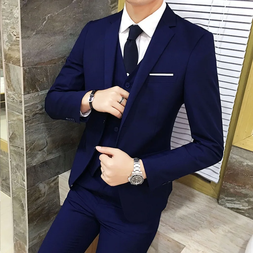 

Корейский мужской костюм Slim Fit из 3 предметов: для бизнеса, свадьбы, собеседования, офиса, торжественных мероприятий