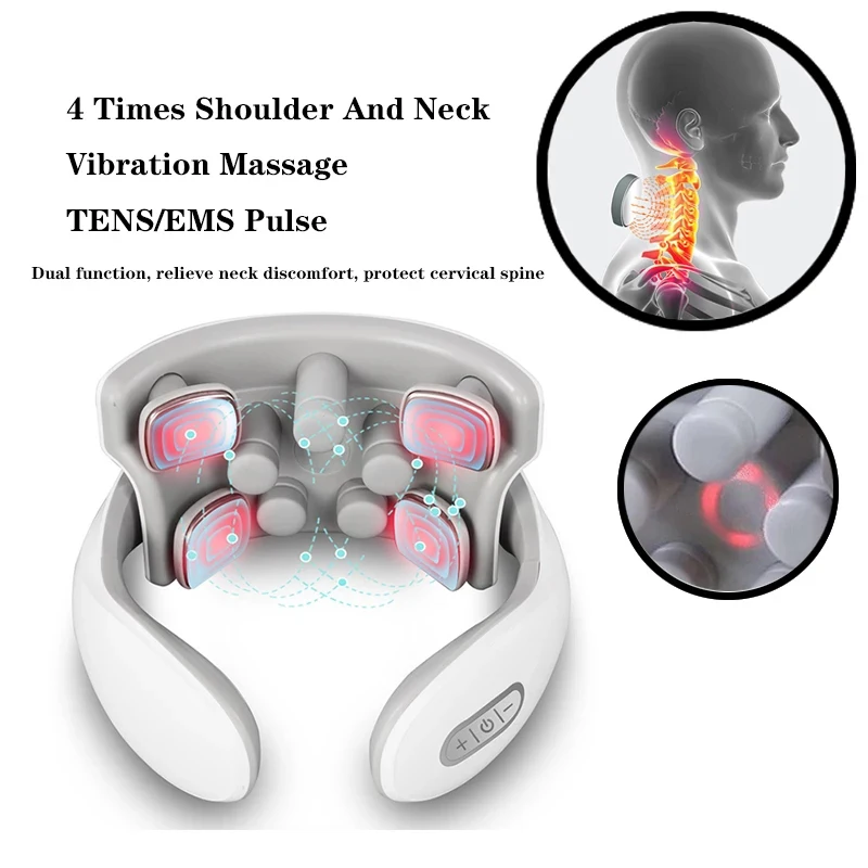 Vibration Neck Masssger Rechargeable Low Frequency Pulse Cervical Massager Smart Electric Neck Massager Hot Compress Massage