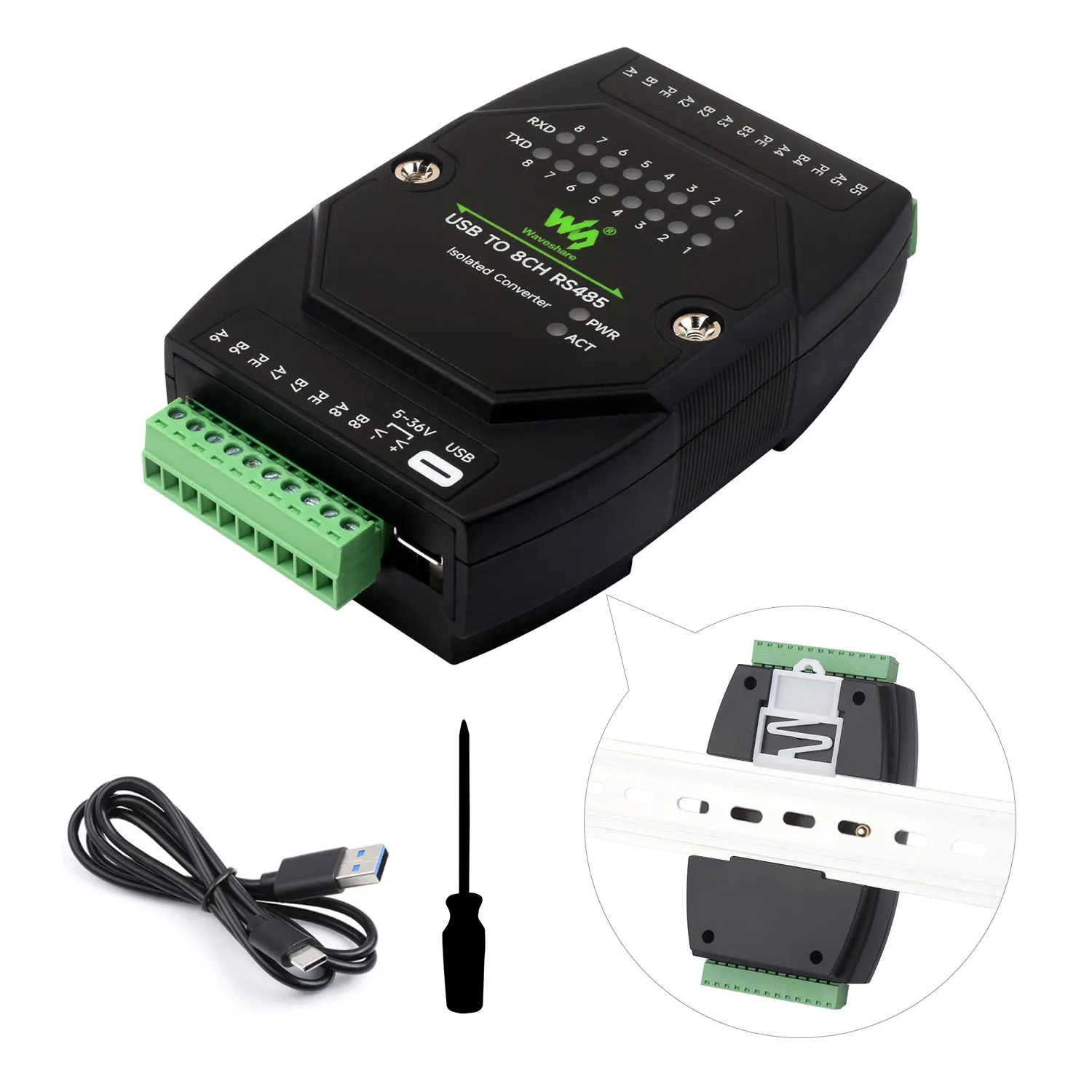USB Type-C 8CH RS485  Industrial Grade Isolated Converter Adapter with Multiple Protection Circuits Wall-mount A459