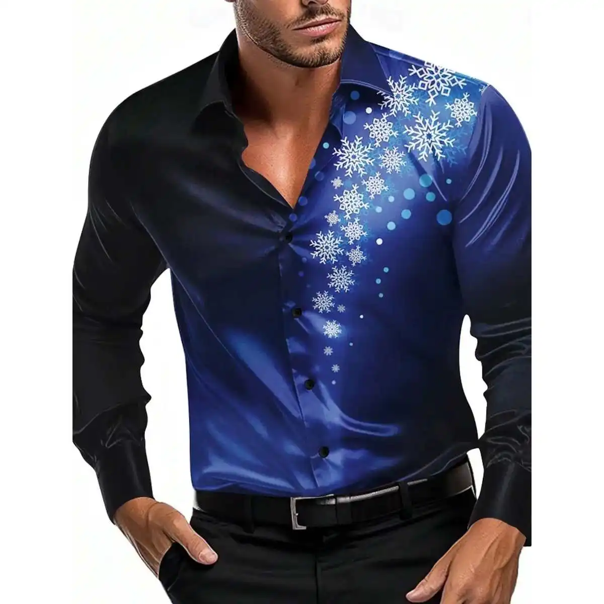 

Long Sve 3D Digital Printed Men's irt Ultra-ort Sle Commute Faion Ice Sensation Sun Protection Treaent Cotton Blend